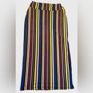 Taupe Satin Stripe Midi Skirt